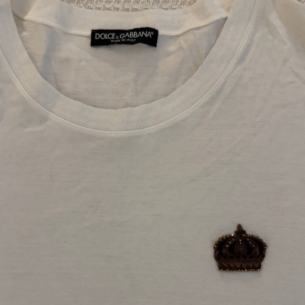 Dolce & Gabbana White Tee with Brown Crown Patch